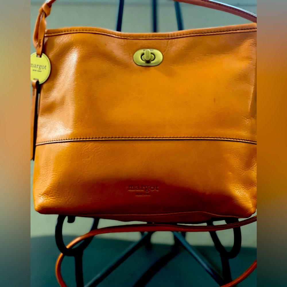 Margot New York Tangerine - Brown Leather Crossbody Purse